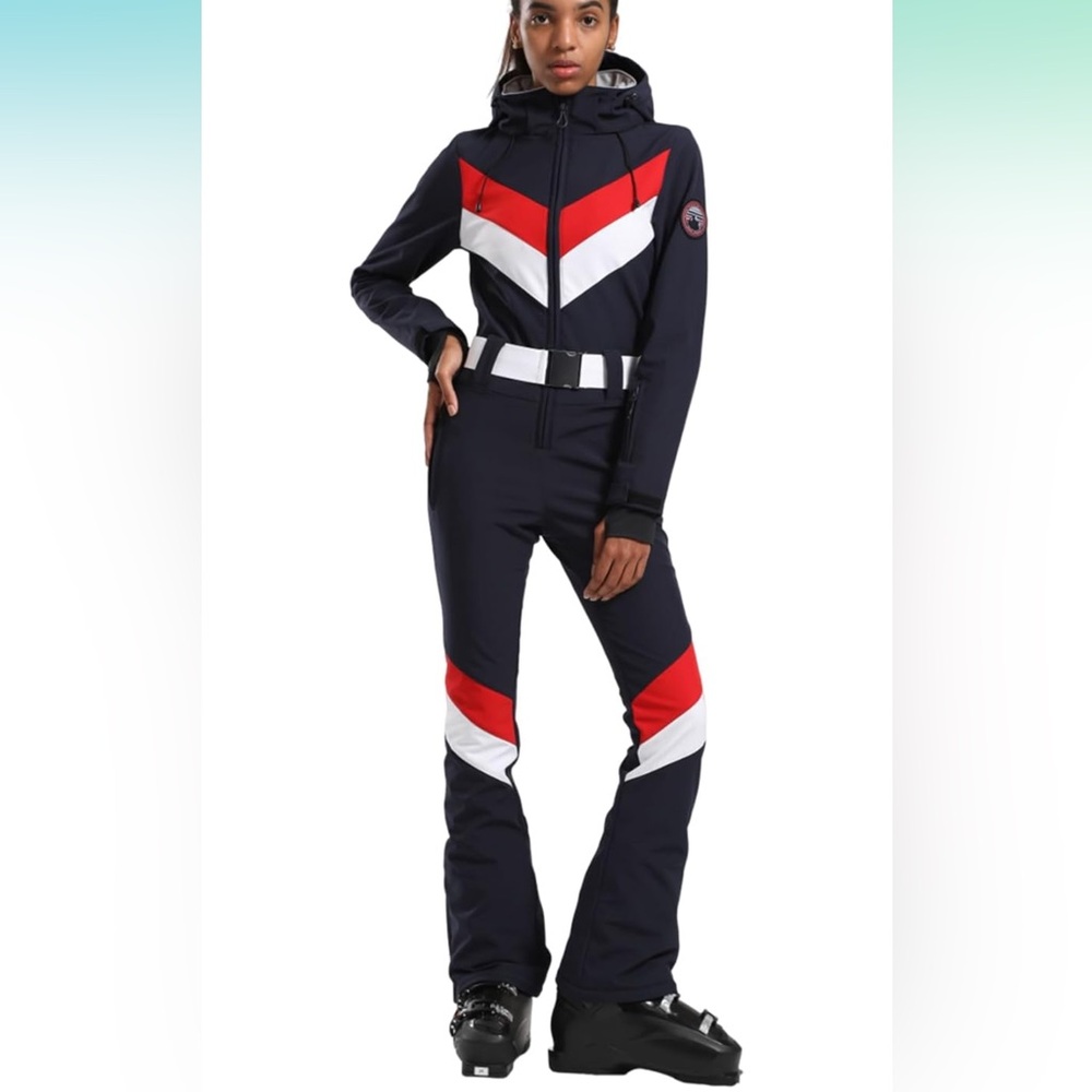 Retro Navy, Red and White Chevron Ski Suit